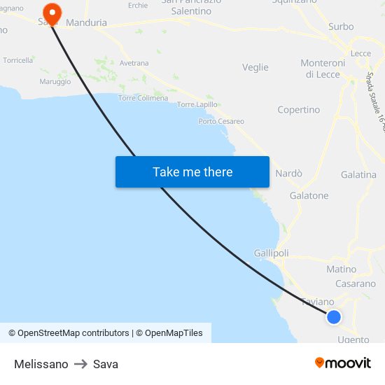 Melissano to Sava map