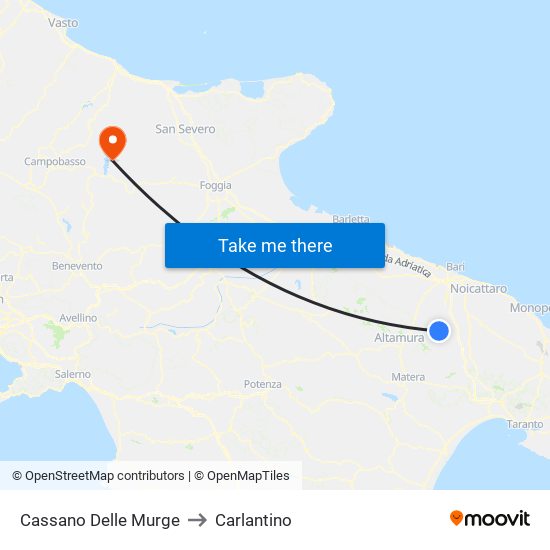 Cassano Delle Murge to Carlantino map