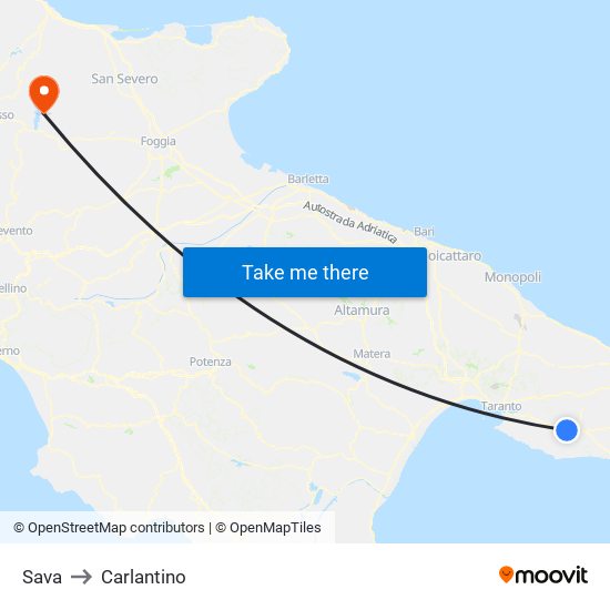 Sava to Carlantino map