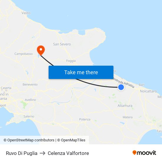 Ruvo Di Puglia to Celenza Valfortore map