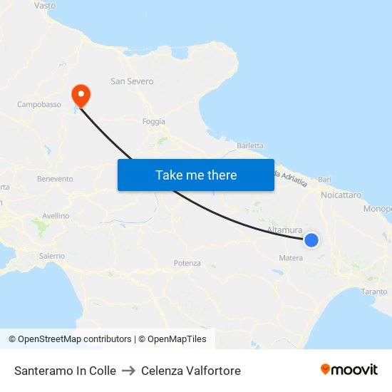 Santeramo In Colle to Celenza Valfortore map