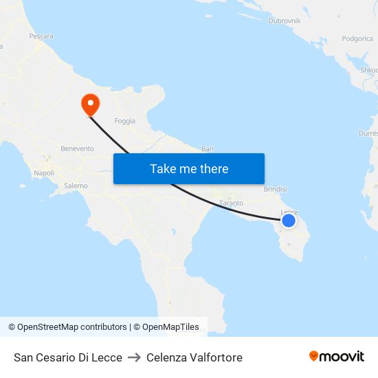 San Cesario Di Lecce to Celenza Valfortore map
