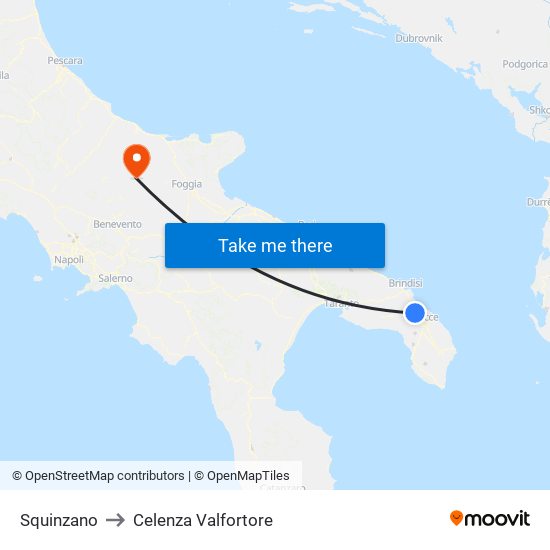 Squinzano to Celenza Valfortore map