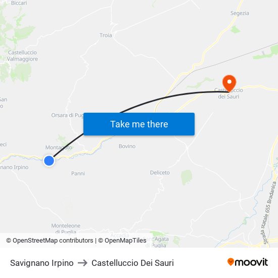 Savignano Irpino to Castelluccio Dei Sauri map