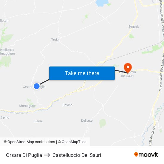 Orsara Di Puglia to Castelluccio Dei Sauri map