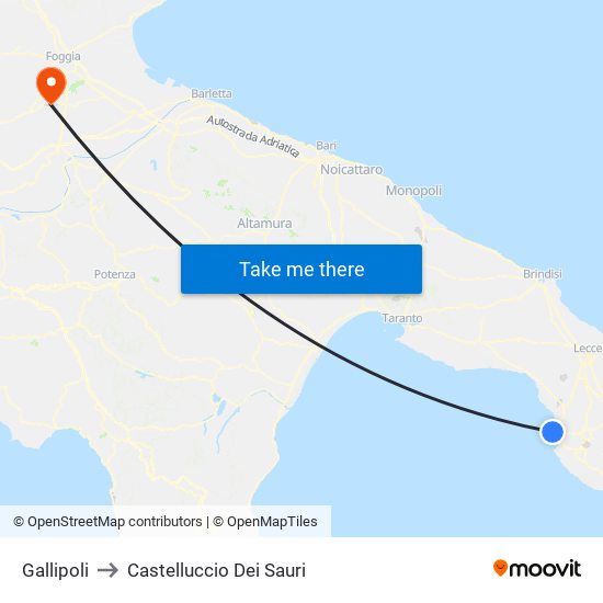 Gallipoli to Castelluccio Dei Sauri map