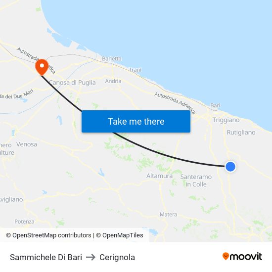 Sammichele Di Bari to Cerignola map