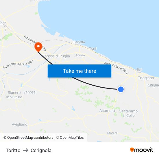 Toritto to Cerignola map