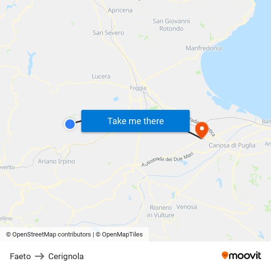 Faeto to Cerignola map