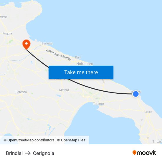 Brindisi to Cerignola map