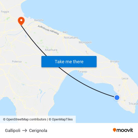 Gallipoli to Cerignola map