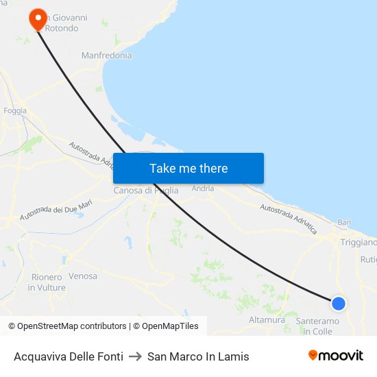 Acquaviva Delle Fonti to San Marco In Lamis map