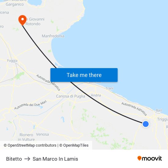 Bitetto to San Marco In Lamis map