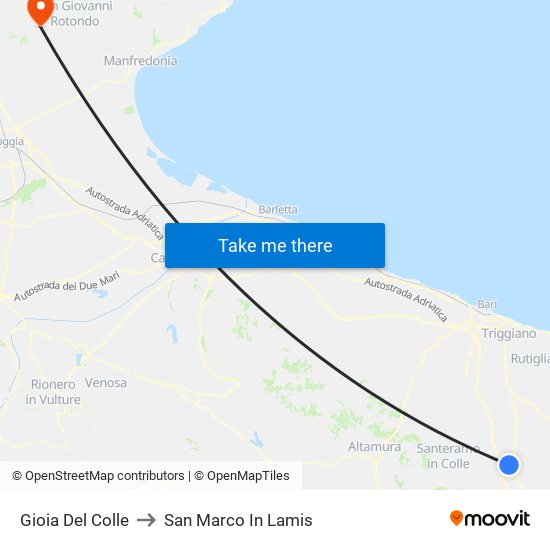 Gioia Del Colle to San Marco In Lamis map