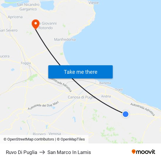 Ruvo Di Puglia to San Marco In Lamis map