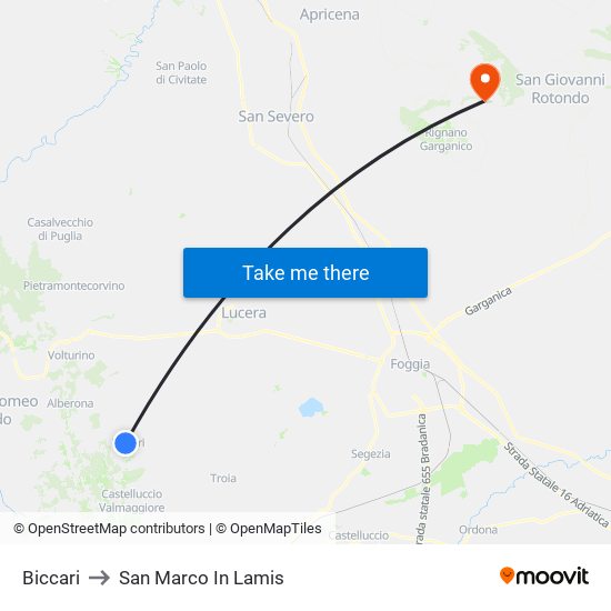 Biccari to San Marco In Lamis map