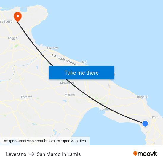 Leverano to San Marco In Lamis map