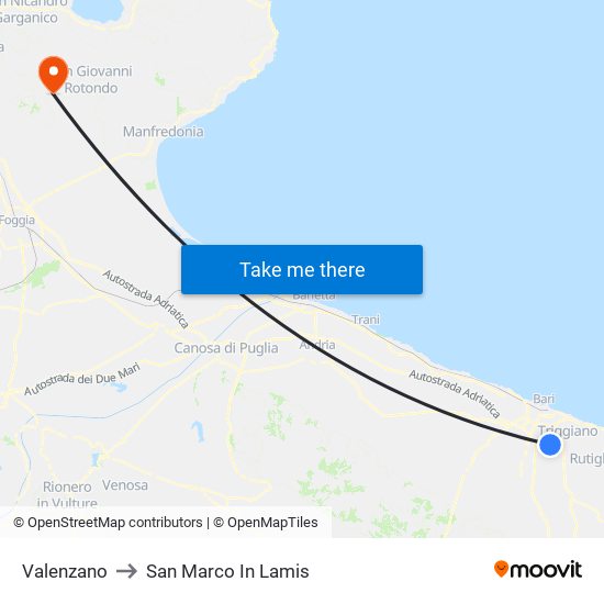 Valenzano to San Marco In Lamis map