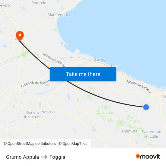 Grumo Appula to Foggia map