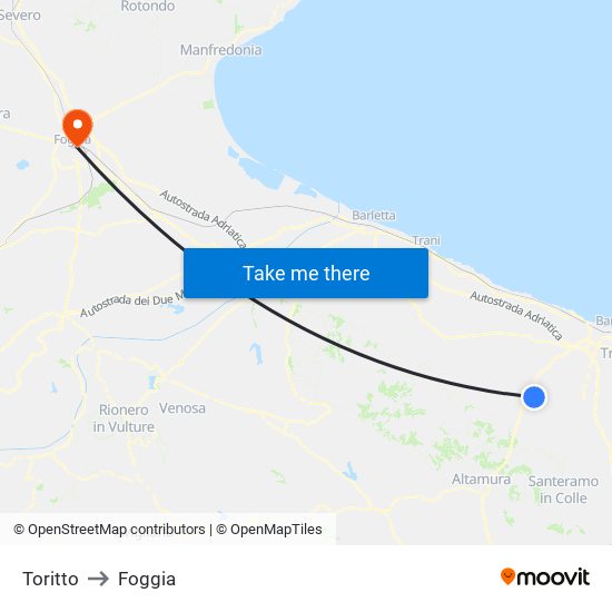 Toritto to Foggia map