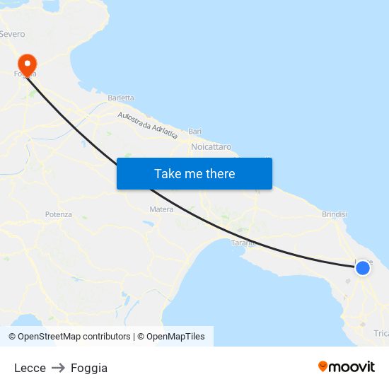 Lecce to Foggia map