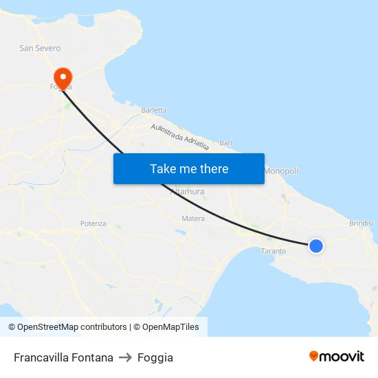 Francavilla Fontana to Foggia map