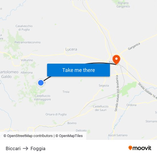 Biccari to Foggia map