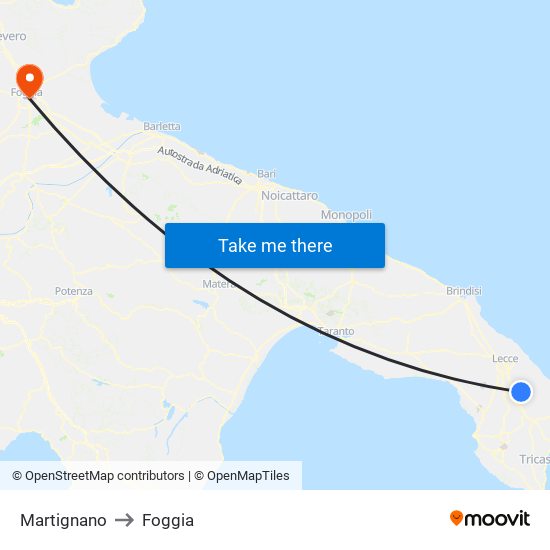 Martignano to Foggia map