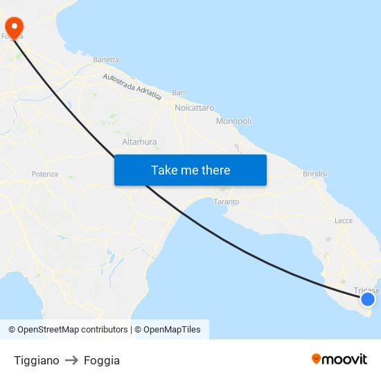 Tiggiano to Foggia map