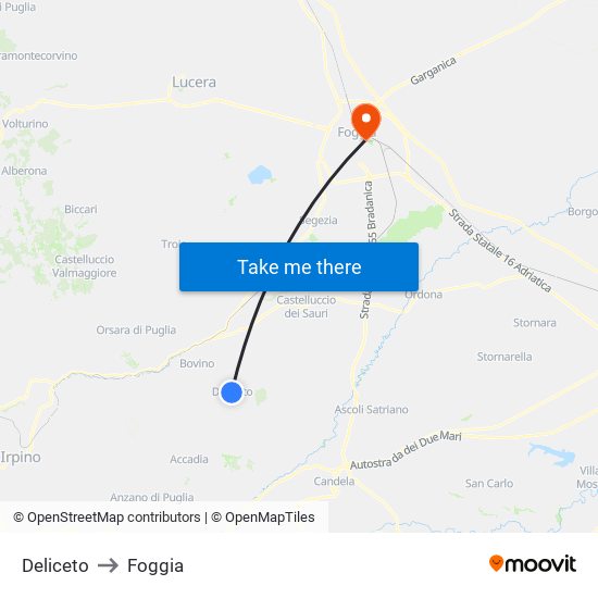 Deliceto to Foggia map