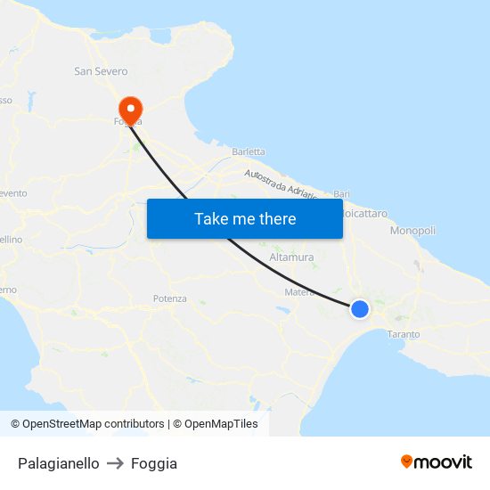 Palagianello to Foggia map