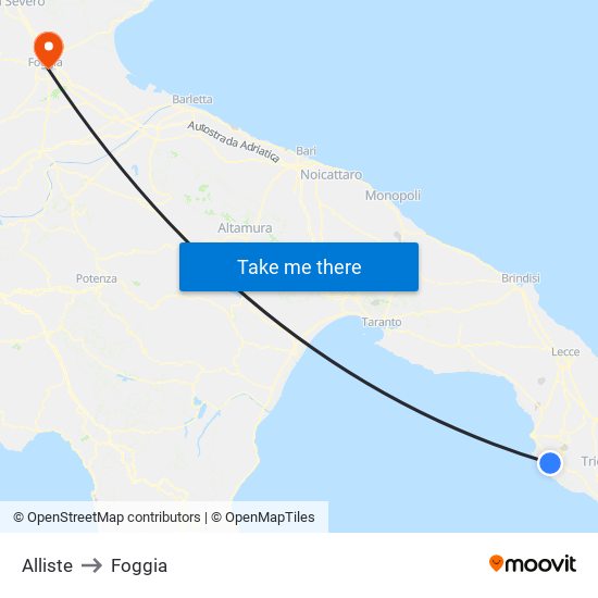 Alliste to Foggia map