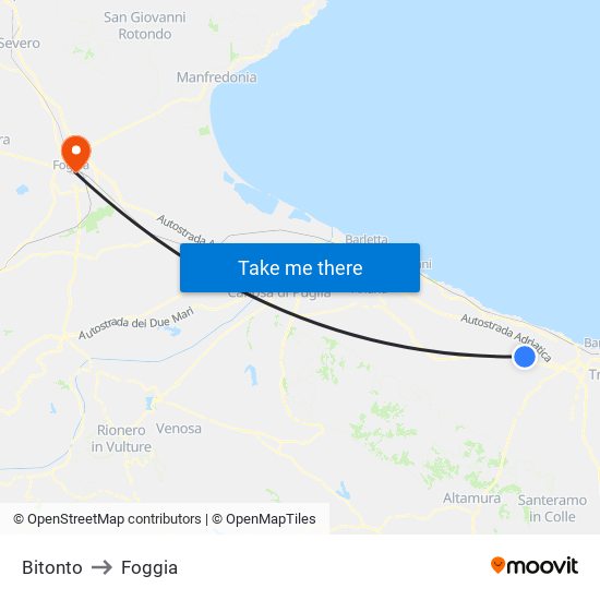 Bitonto to Foggia map