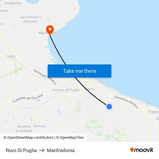 Ruvo Di Puglia to Manfredonia map