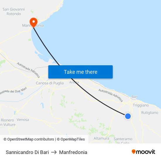 Sannicandro Di Bari to Manfredonia map