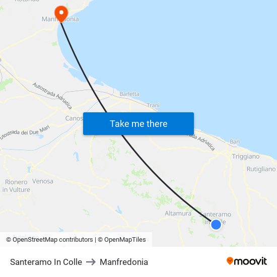 Santeramo In Colle to Manfredonia map