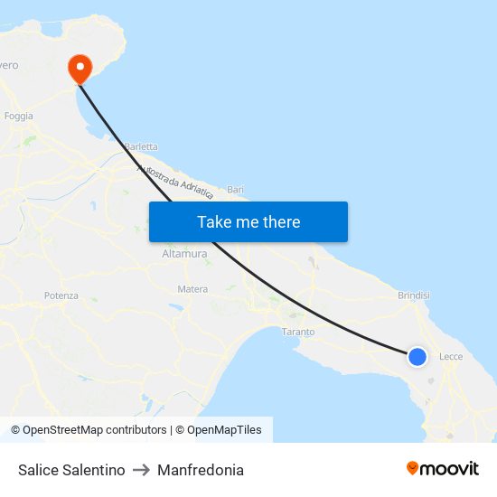Salice Salentino to Manfredonia map