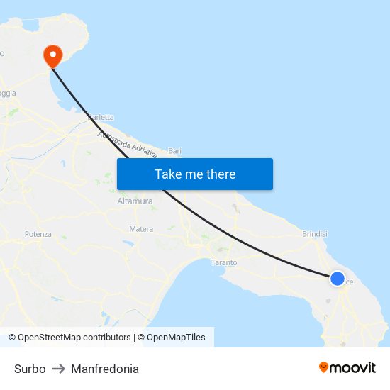 Surbo to Manfredonia map