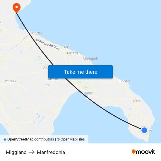 Miggiano to Manfredonia map