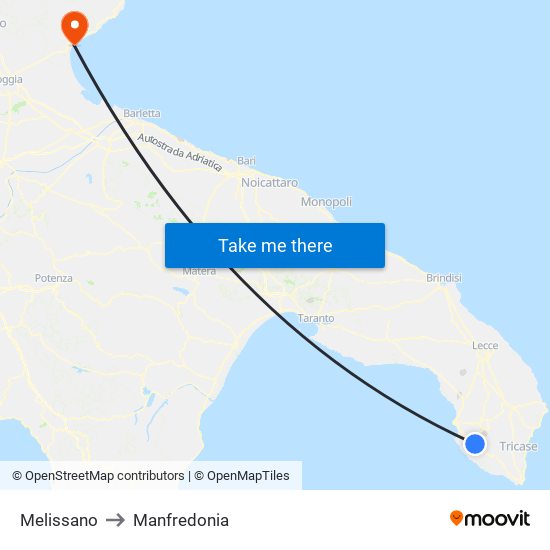 Melissano to Manfredonia map
