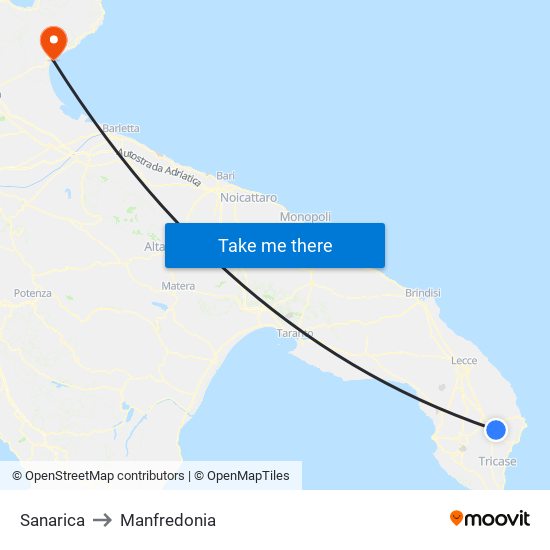 Sanarica to Manfredonia map