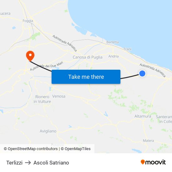 Terlizzi to Ascoli Satriano map