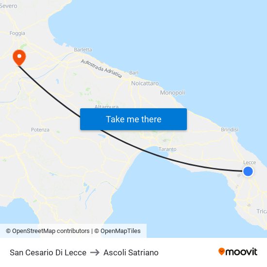 San Cesario Di Lecce to Ascoli Satriano map