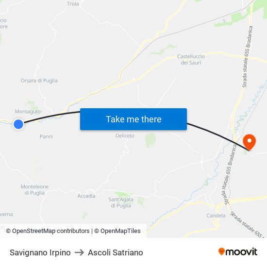 Savignano Irpino to Ascoli Satriano map