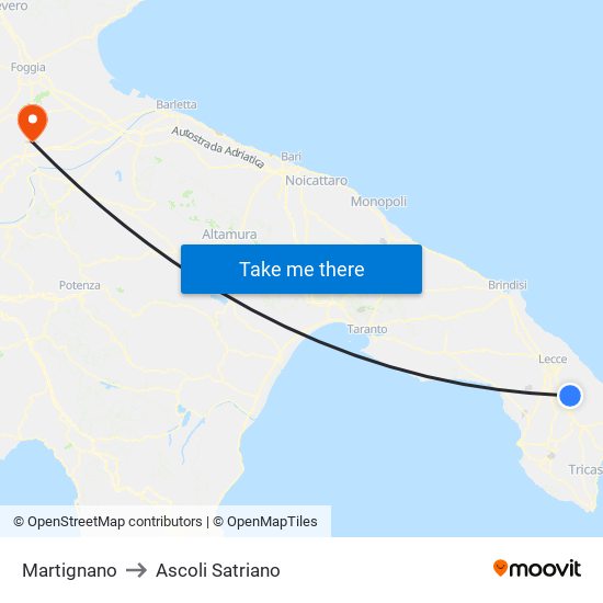 Martignano to Ascoli Satriano map