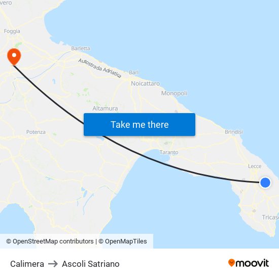 Calimera to Ascoli Satriano map