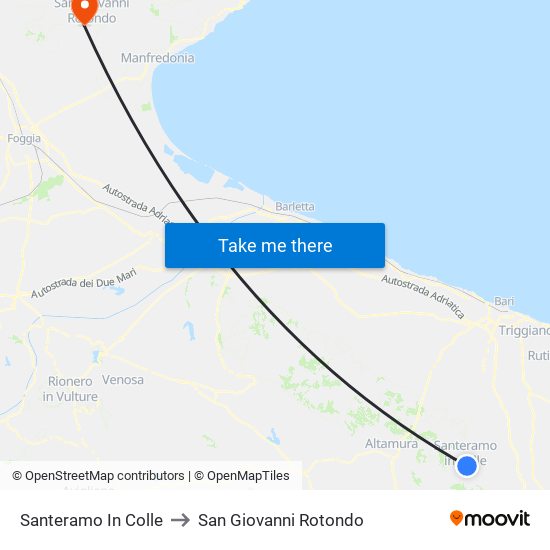 Santeramo In Colle to San Giovanni Rotondo map