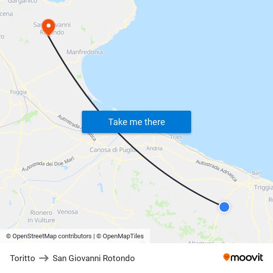 Toritto to San Giovanni Rotondo map