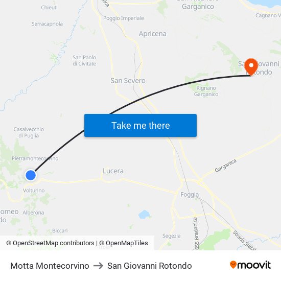 Motta Montecorvino to San Giovanni Rotondo map