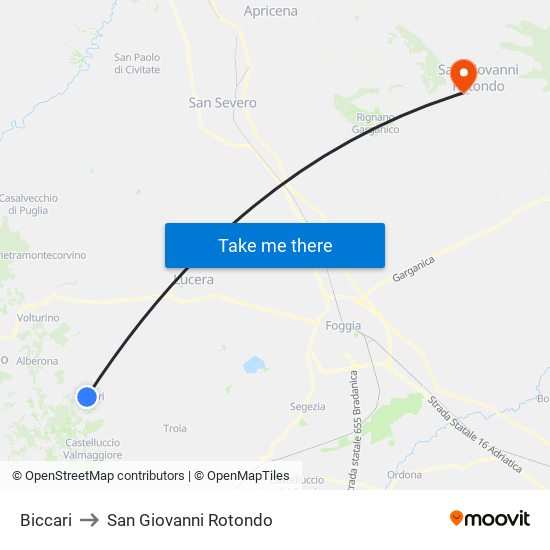 Biccari to San Giovanni Rotondo map